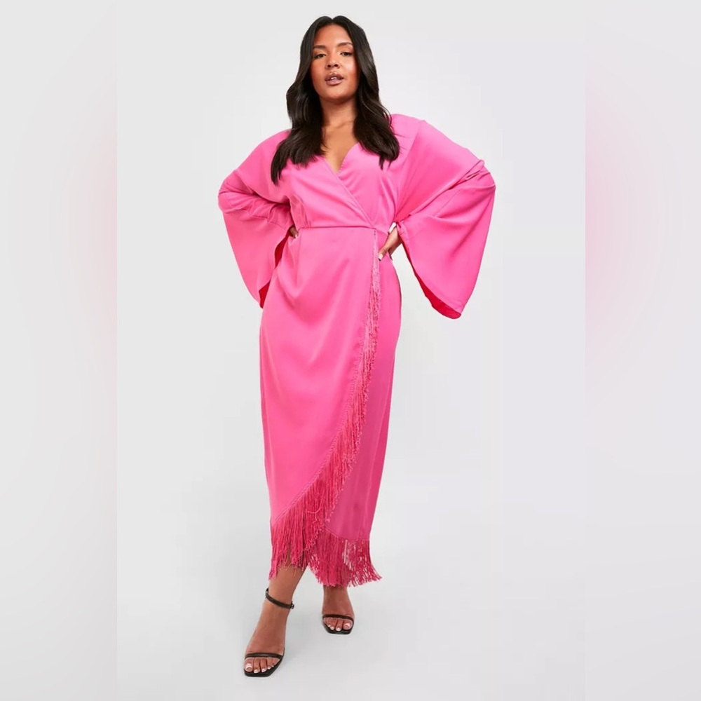 PLUS SIZE TASSEL HEM WRAP DRESS FROM BOOHOO